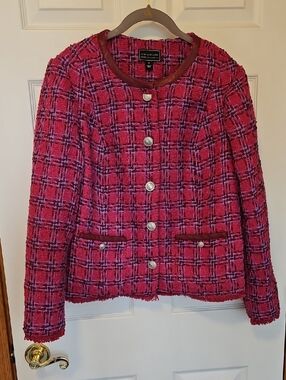 G By Giuliana Black Label Fuchsia Tweed Pearl-Button Jacket Size Medium